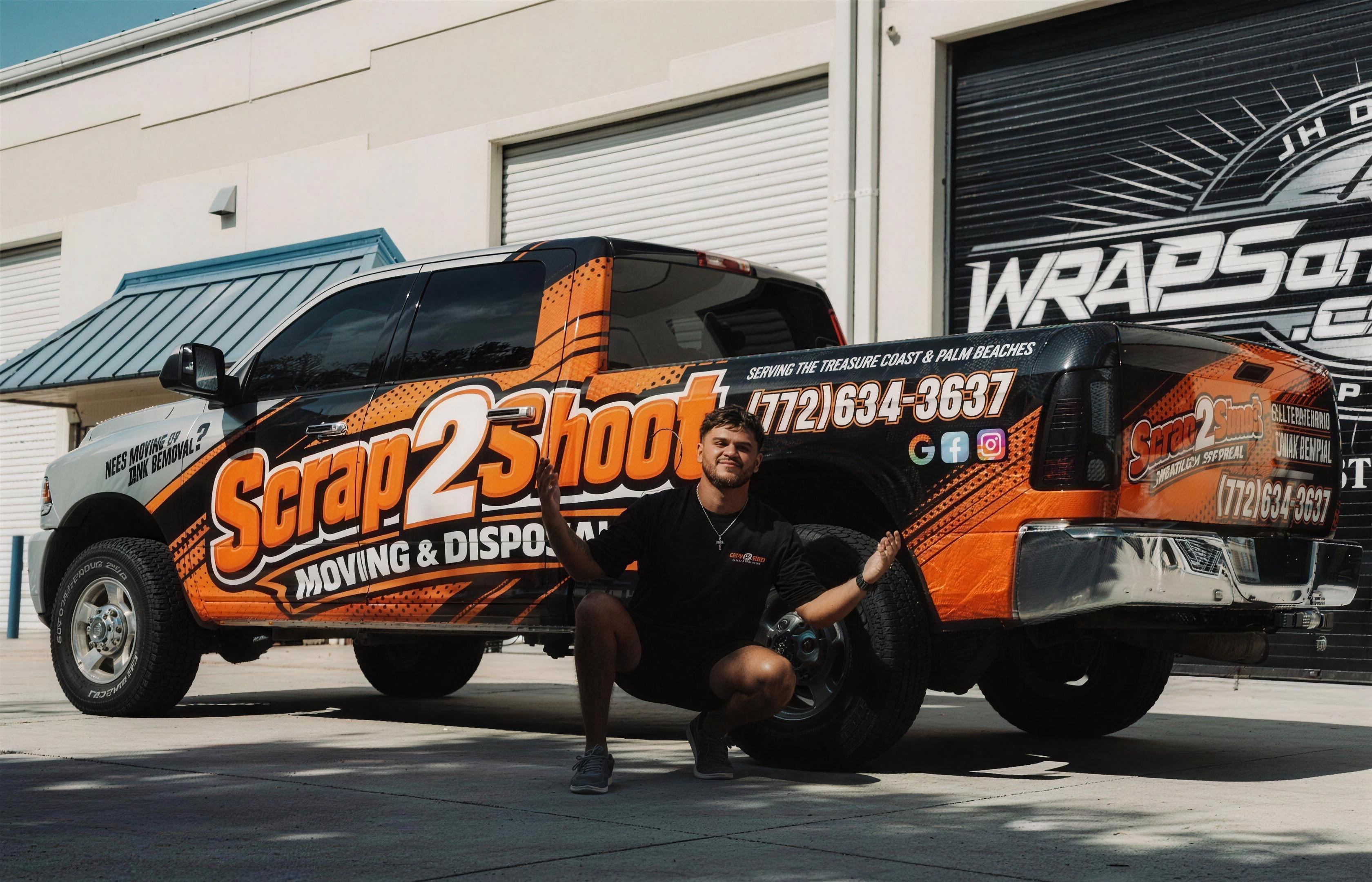 The owner in front of the wrapped Scrap2Shoot truck