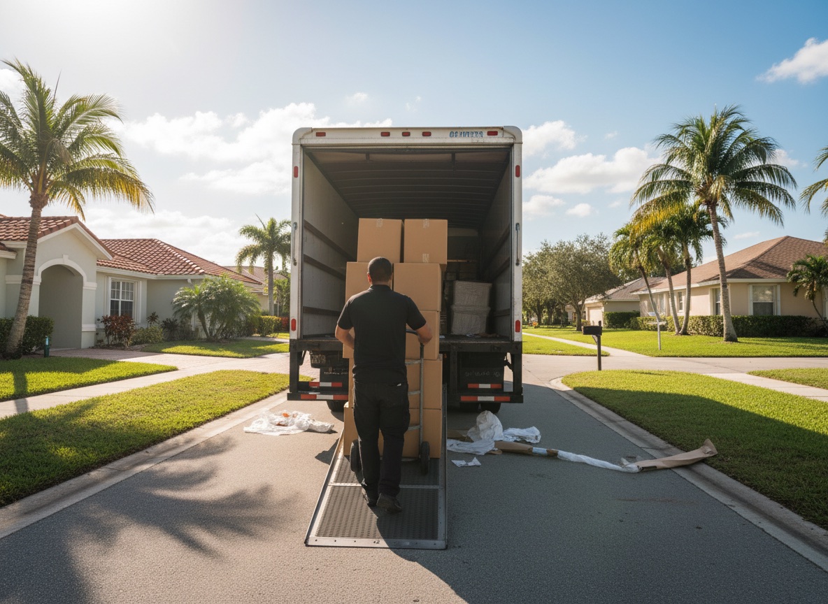 A mover pushing a loaded hand truck up a ramp